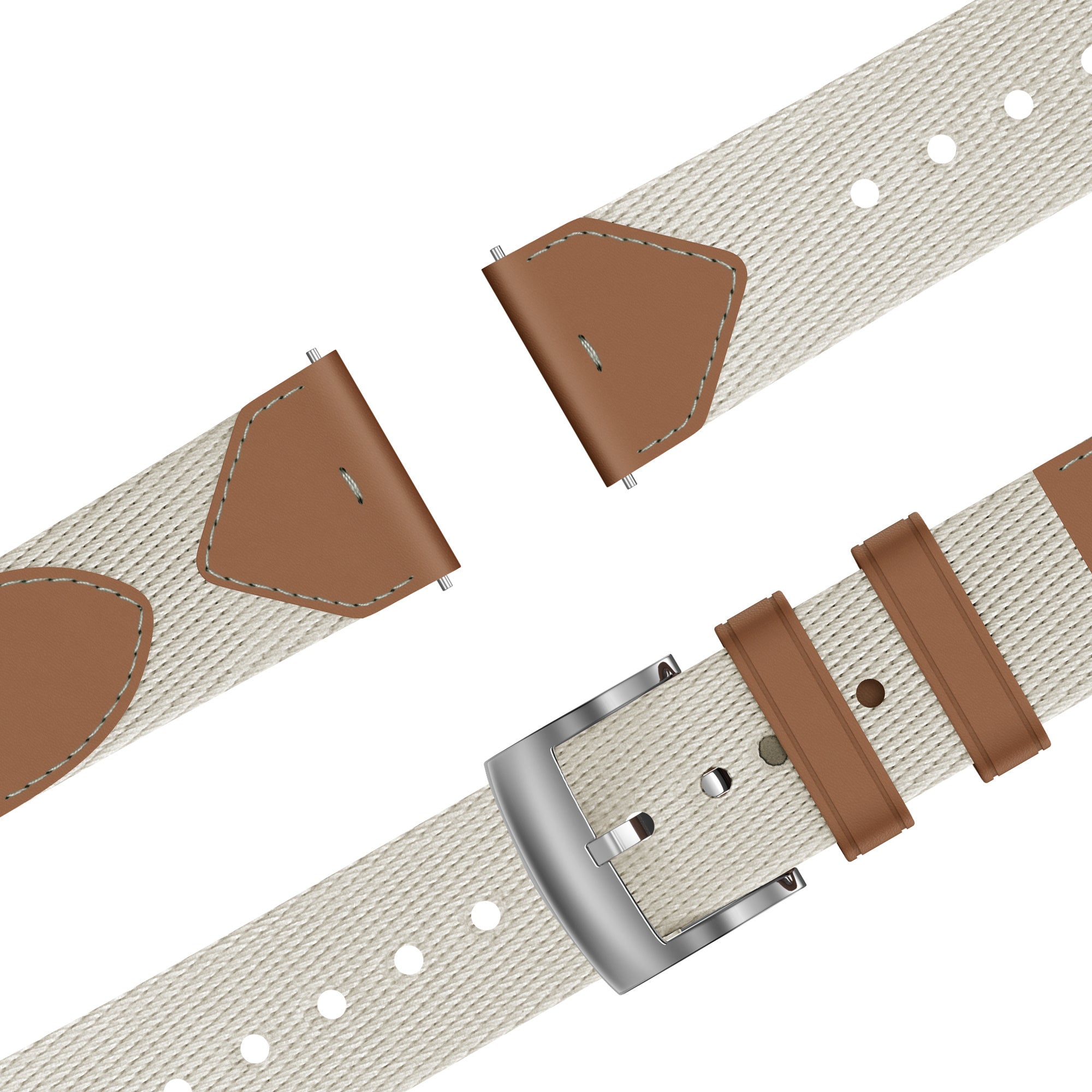Bandz Huawei Watch GT 5 Pro - 42mm Leather Hybrid Strap 'Easy Fit' (Beige/Brown)