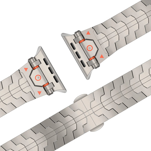 Metal Grain Strap 'Deluxe', titanium, laid flat, joined, 45° top view
