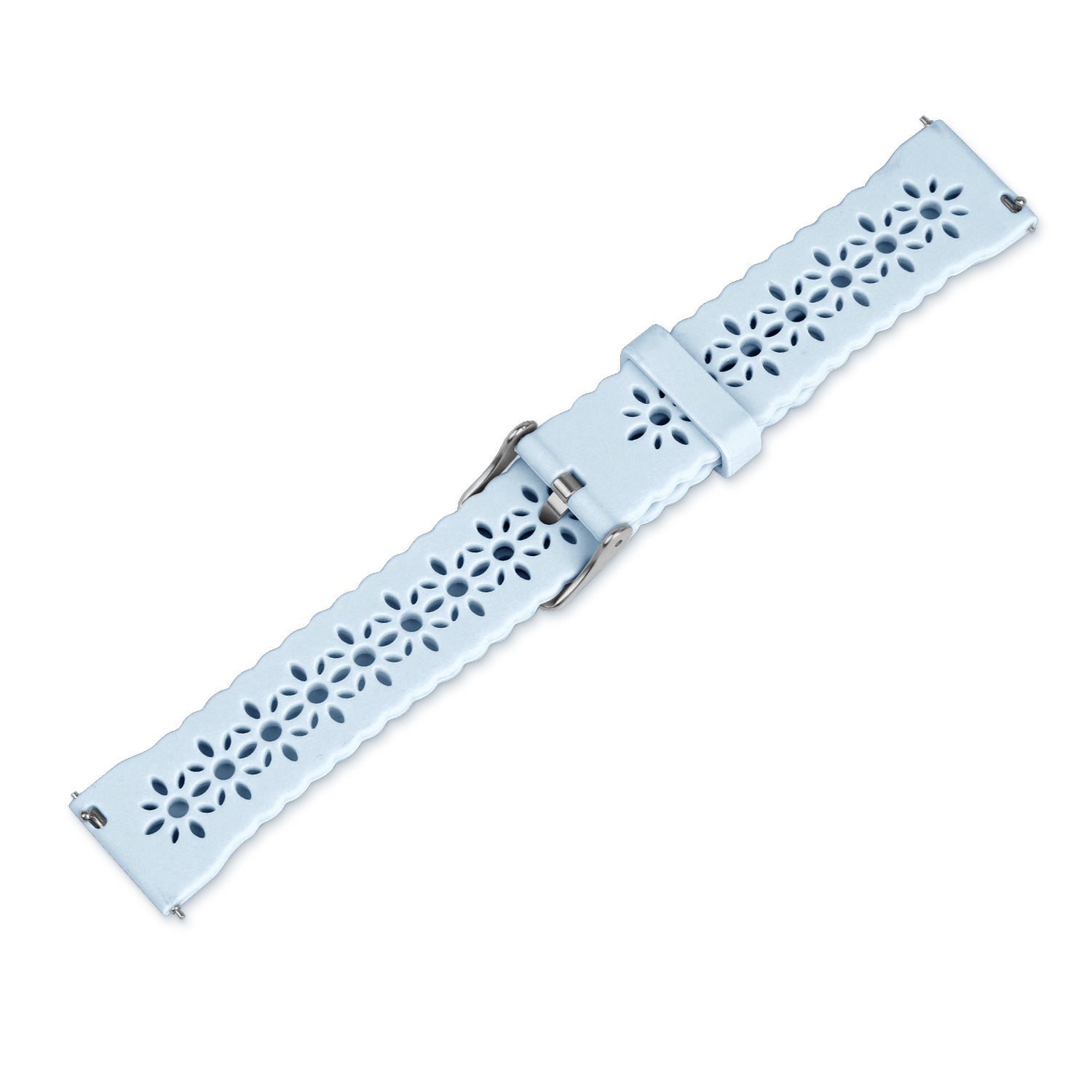 Patterned Silicone Strap, mist blue, laid flat, joined, 45° top view