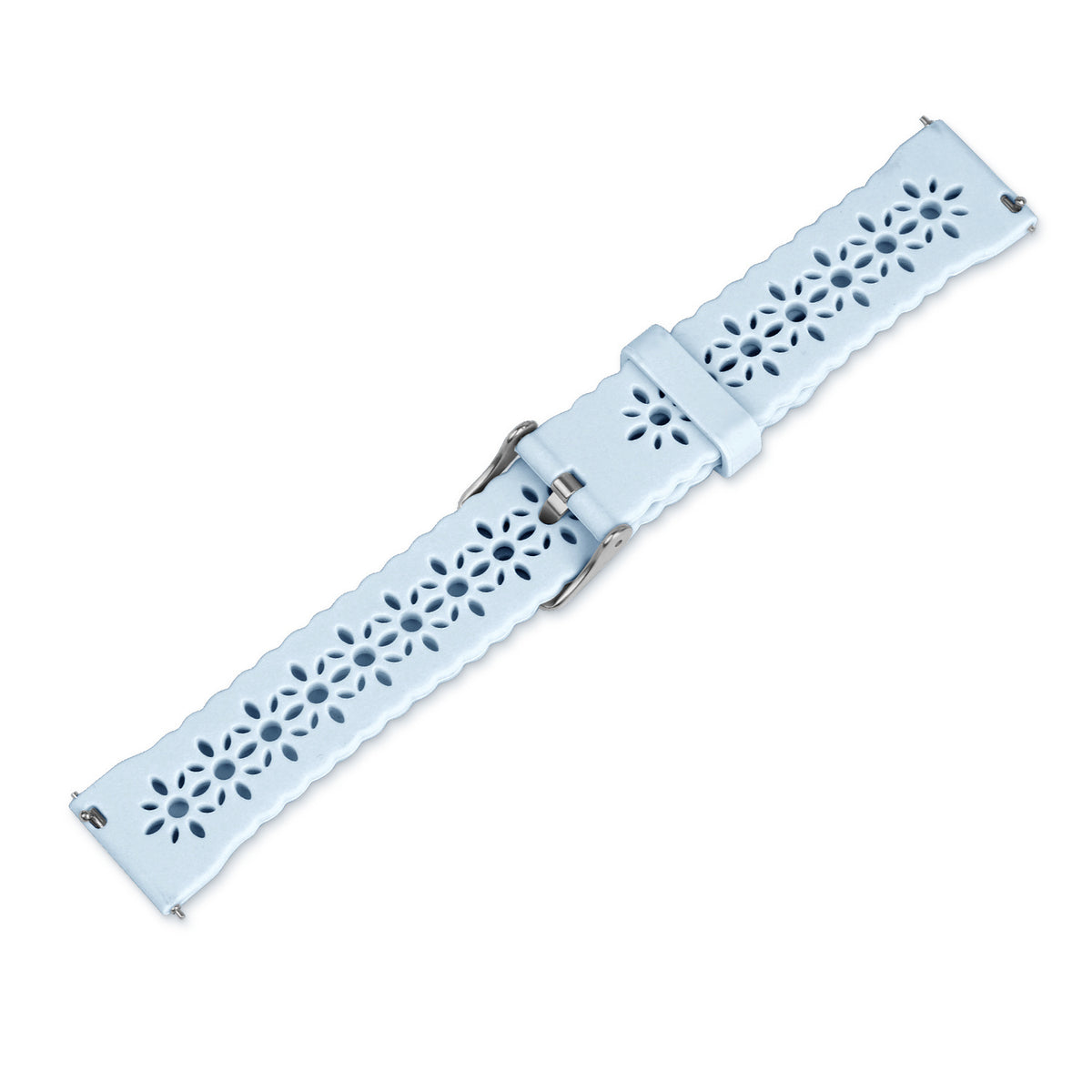 Patterned Silicone Strap, mist blue, laid flat, joined, 45° top view
