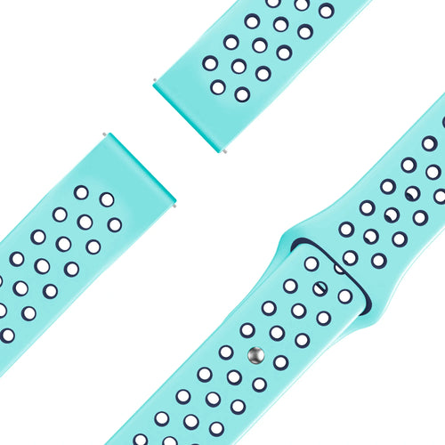 Silicone Sport Strap 'Deluxe', aqua/blue, laid flat, joined, 45° top view