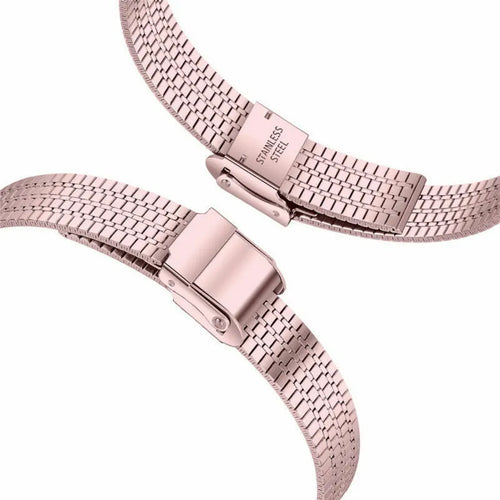 Fine Steel Strap, pink, laid flat, joined, 45° top view
