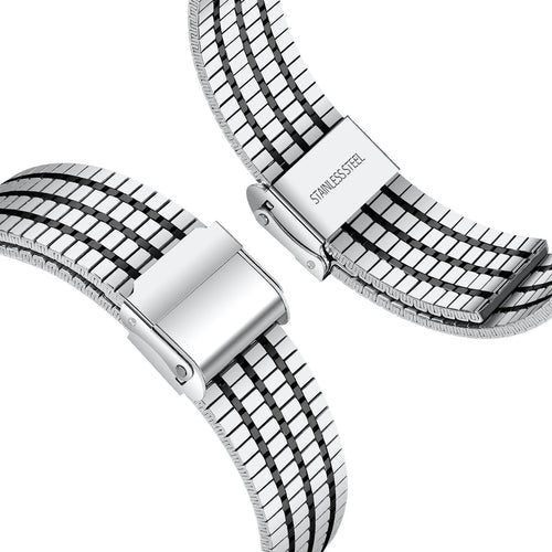 Fine Steel Strap, silver/black, laid flat, joined, 45° top view
