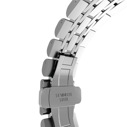 Steel Link Strap 'Duo', silver, laid flat, joined, 45° top view