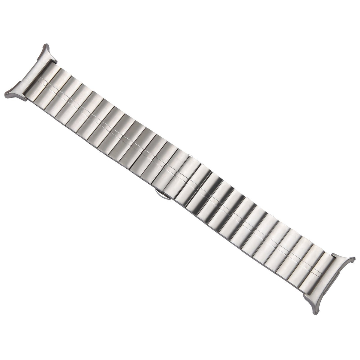Premium Metal Strap, titanium, laid flat, joined, 45° top view