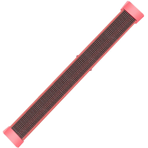 Nylon Strap, black/coral, laid flat, joined, 45° top view