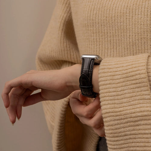 Apple Watch Ultra Leather Strap Crocodile Grain (Black)