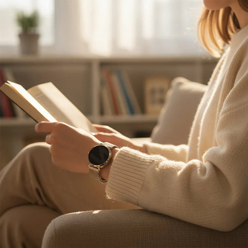 Milanese Loop Strap, champagne, lifestyle photo