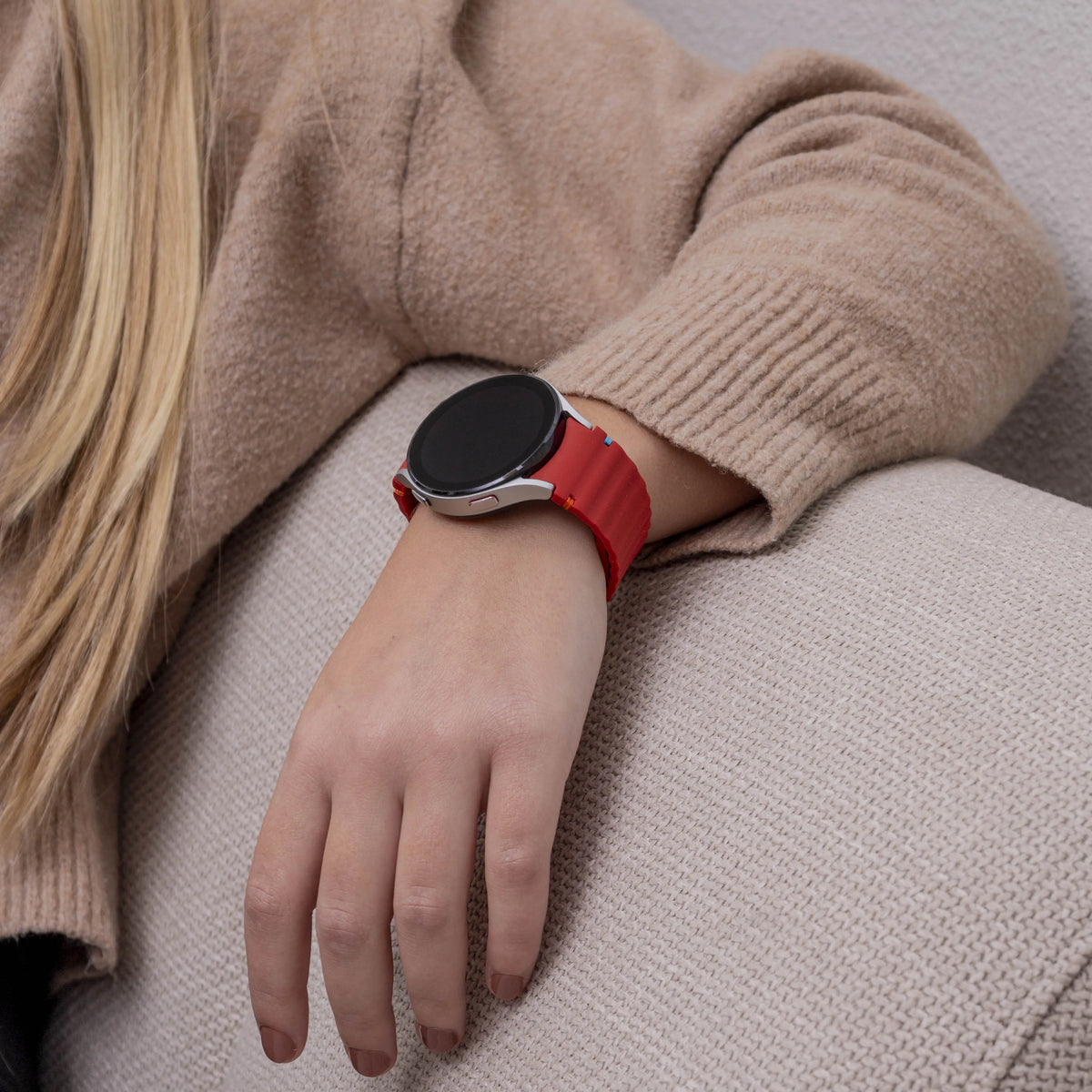 Wave Silicone Strap, red, lifestyle photo