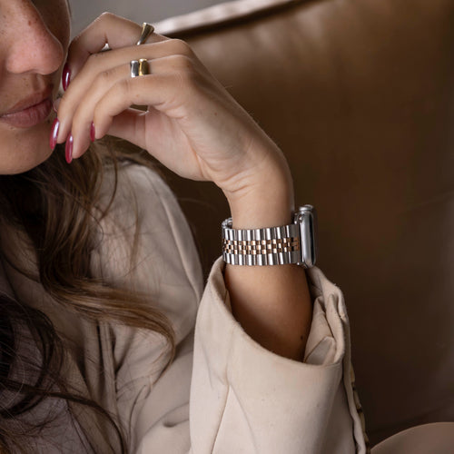 Jubilee Steel Strap, silver/rose gold, lifestyle photo