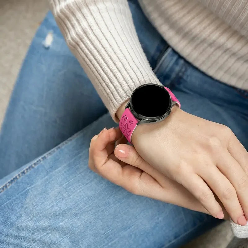 Bandz Garmin Approach S44 Silicone Strap 'Flowers' (Bright Pink/Starlight)