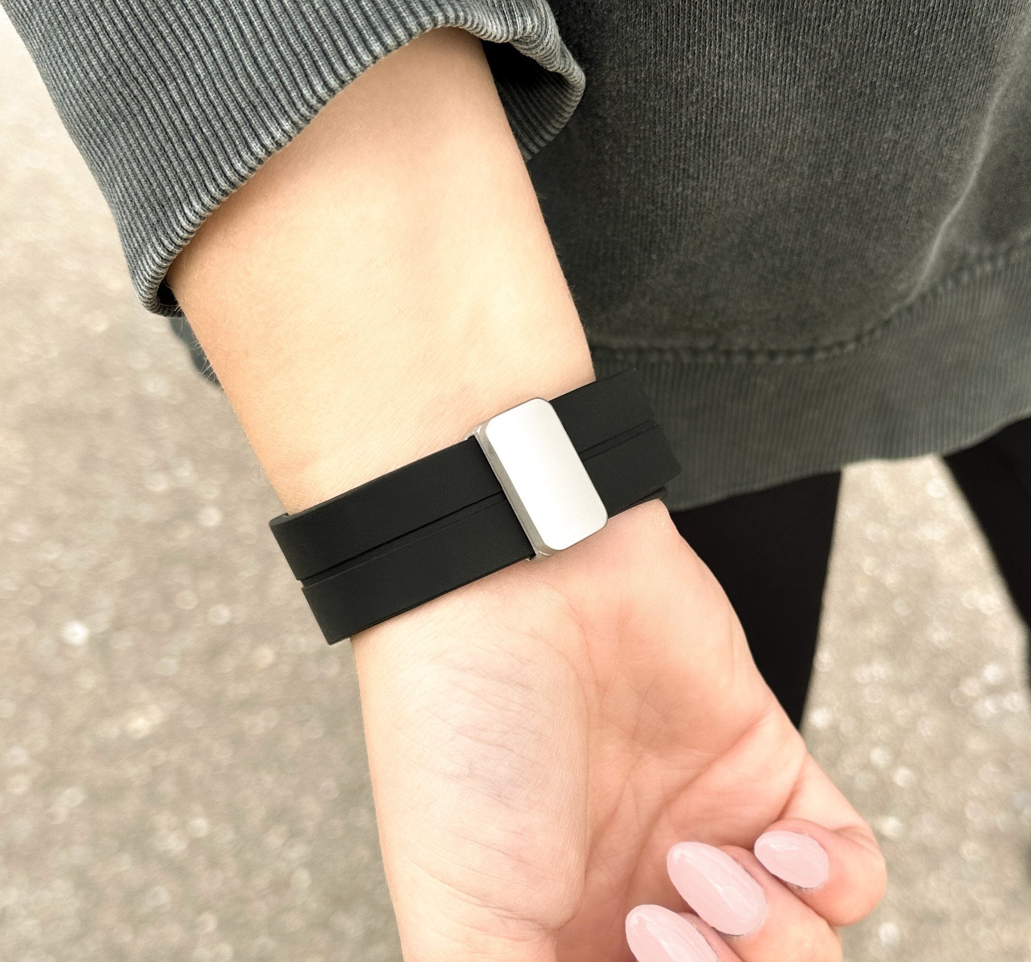 Silicone Magnetic Sport Strap, black, lifestyle photo