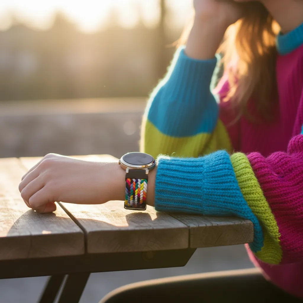 Bandz Pebble Round 2 - 14mm Gewebtes Nylonarmband (Regenbogen)