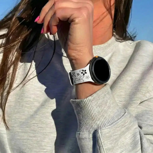 Samsung Galaxy Watch 8 - 40mm Flower Silicone Strap (White-Black)