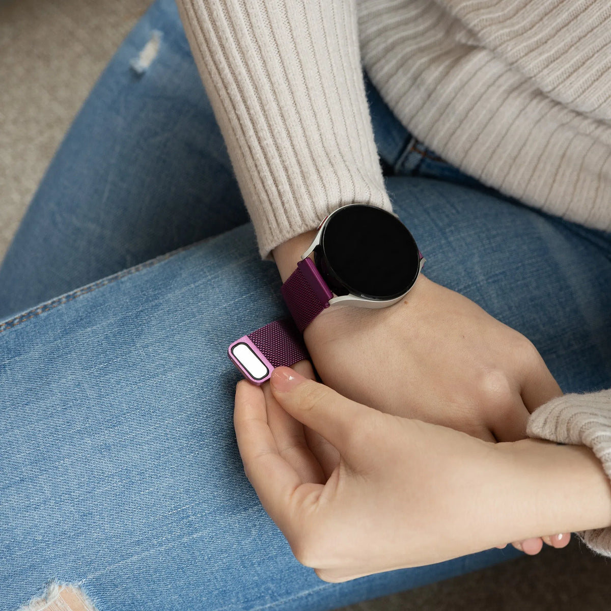 Milanese Strap, purple, lifestyle photo