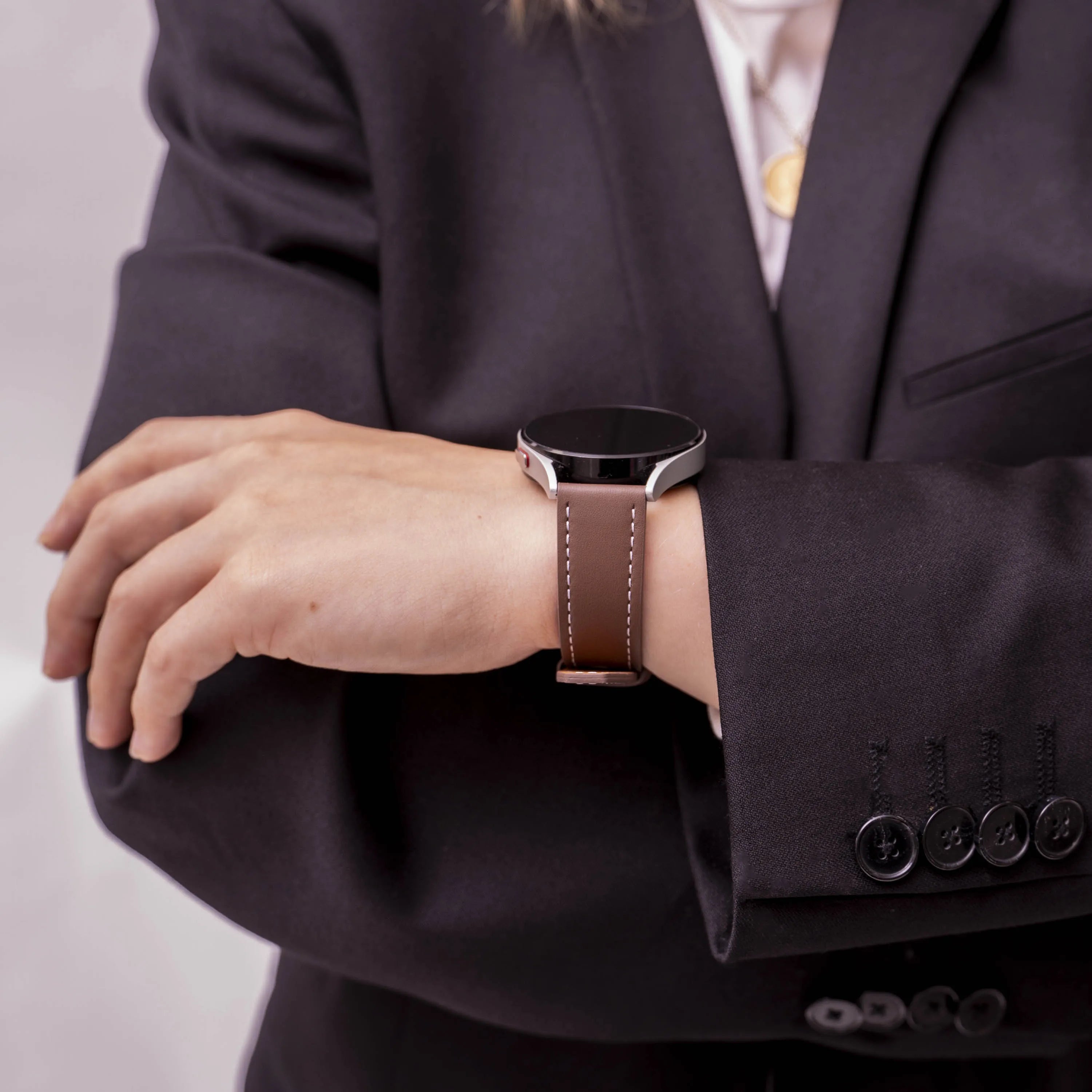 Amazfit Active 2 'One Push' Leather Strap (Dark Brown)