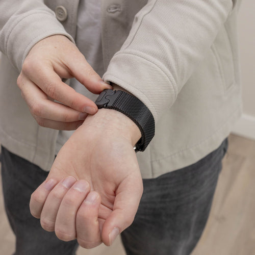 Titanium Milanese Strap, black, lifestyle photo