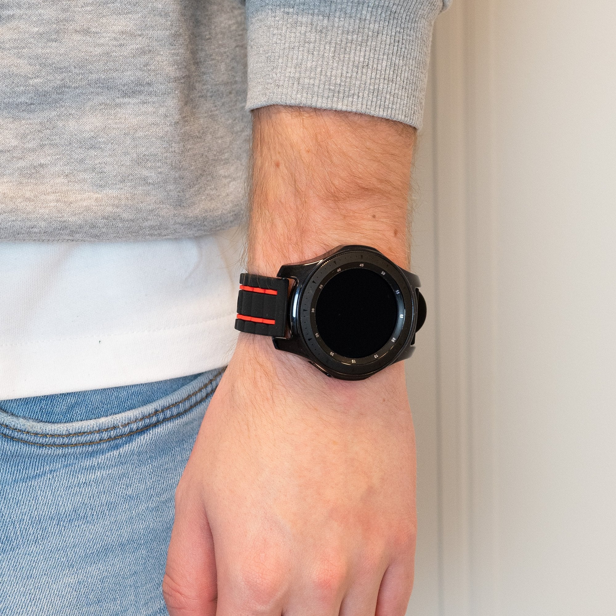 Bandz Huawei Watch GT 5 - 46mm Sportarmband gestreift (Schwarz/Rot)