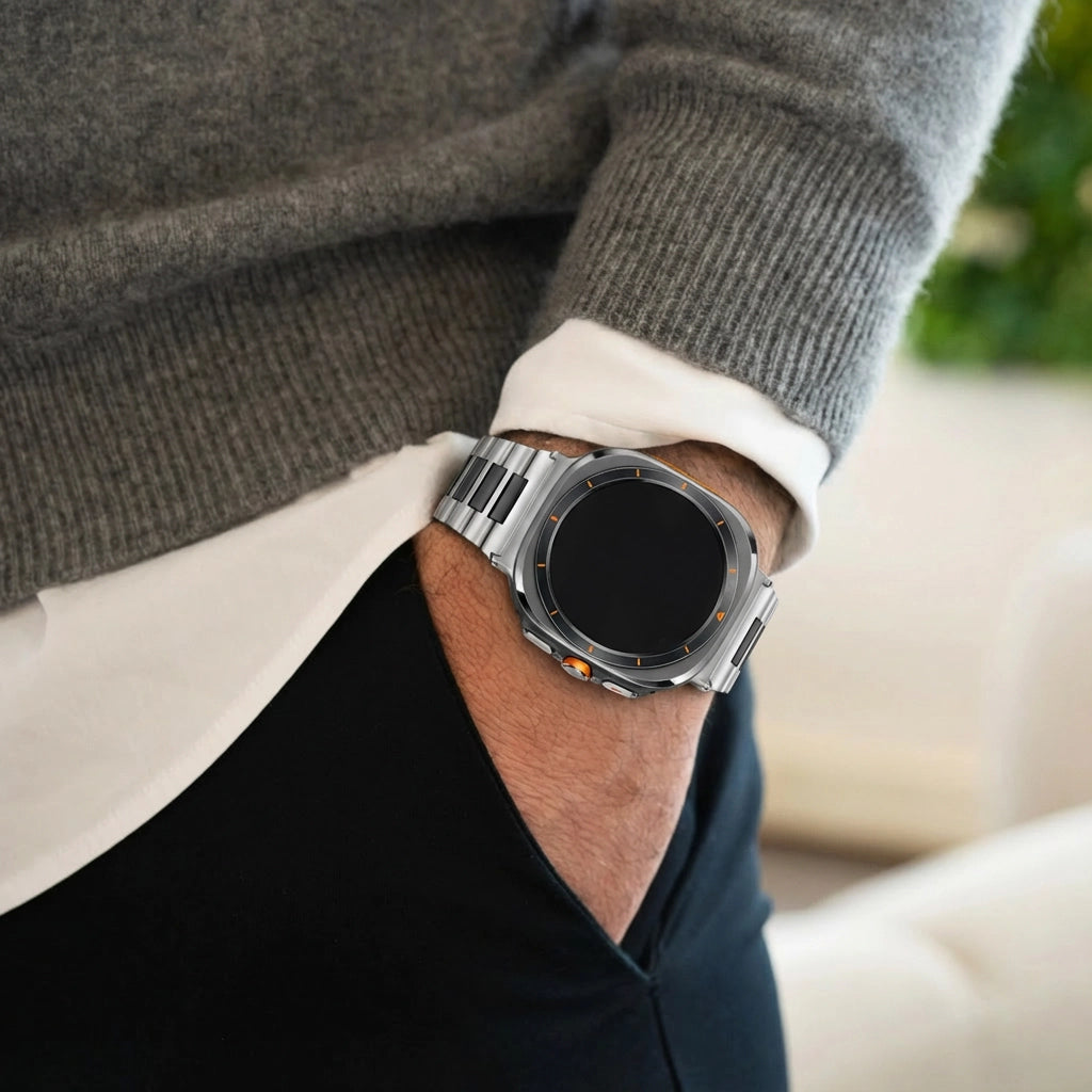 Bandz Samsung Galaxy Watch Ultra Steel Link Strap 'Deluxe' (Silver/Black)