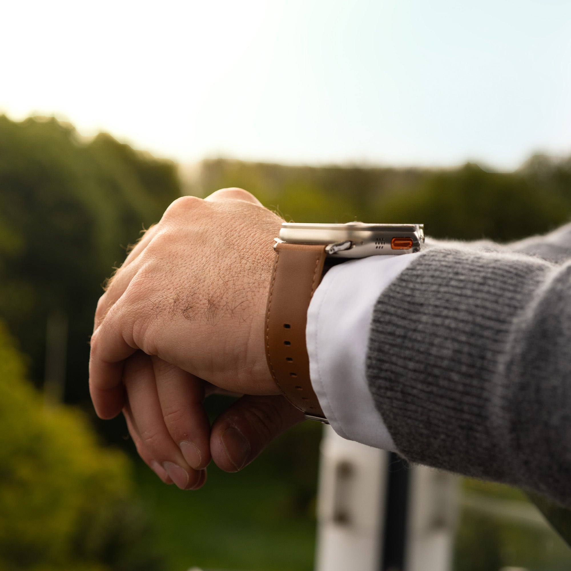 Bandz Apple Watch Ultra Lederarmband 'Classic' (Hellbraun)