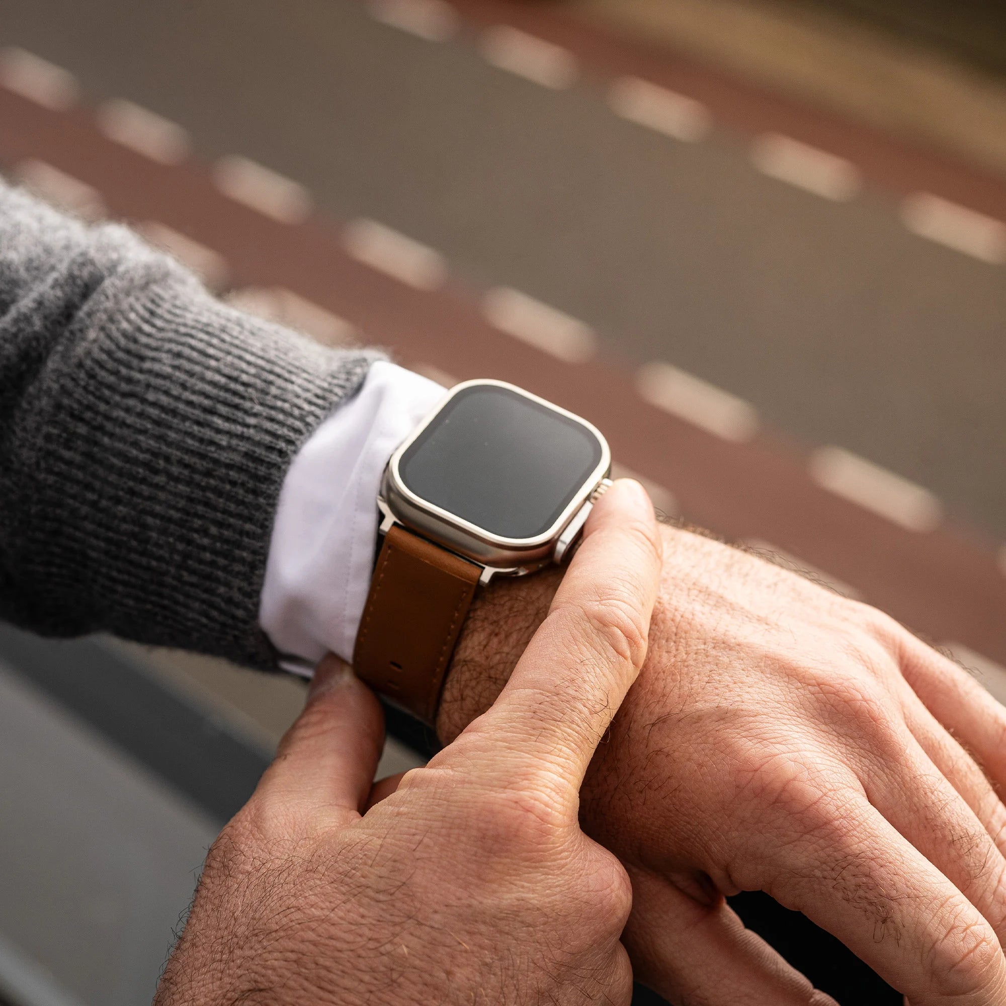 Bandz Apple Watch Ultra Lederarmband 'Classic' (Hellbraun)