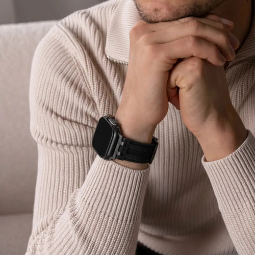 Apple Watch denim leren band (zwart)