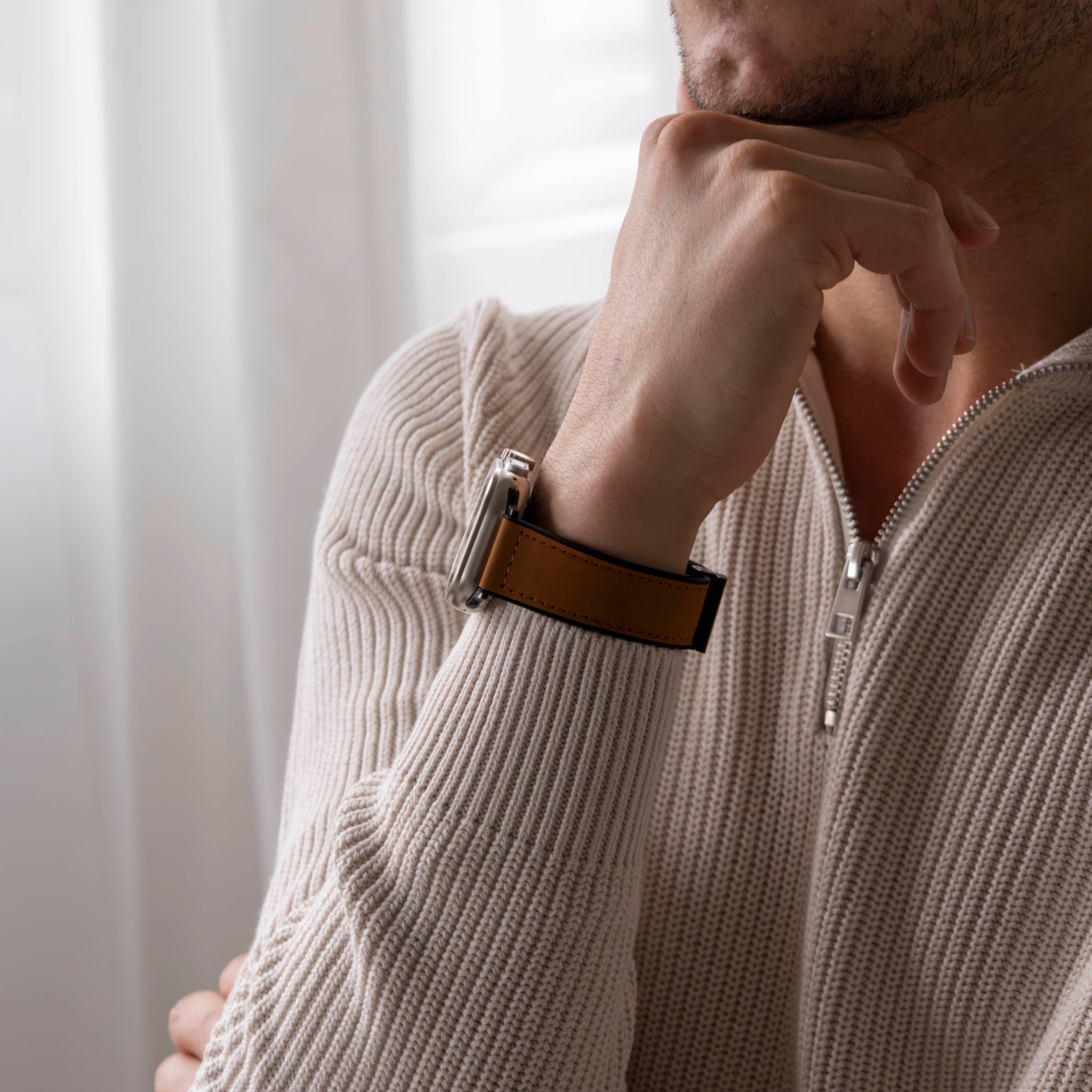Apple Watch Ultra D-Schnalle Lederarmband (Hellbraun)