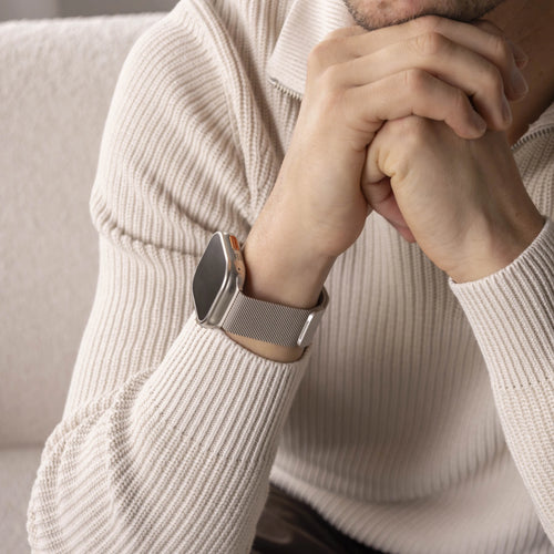 Milanese Strap with Buckle, starlight, lifestyle photo