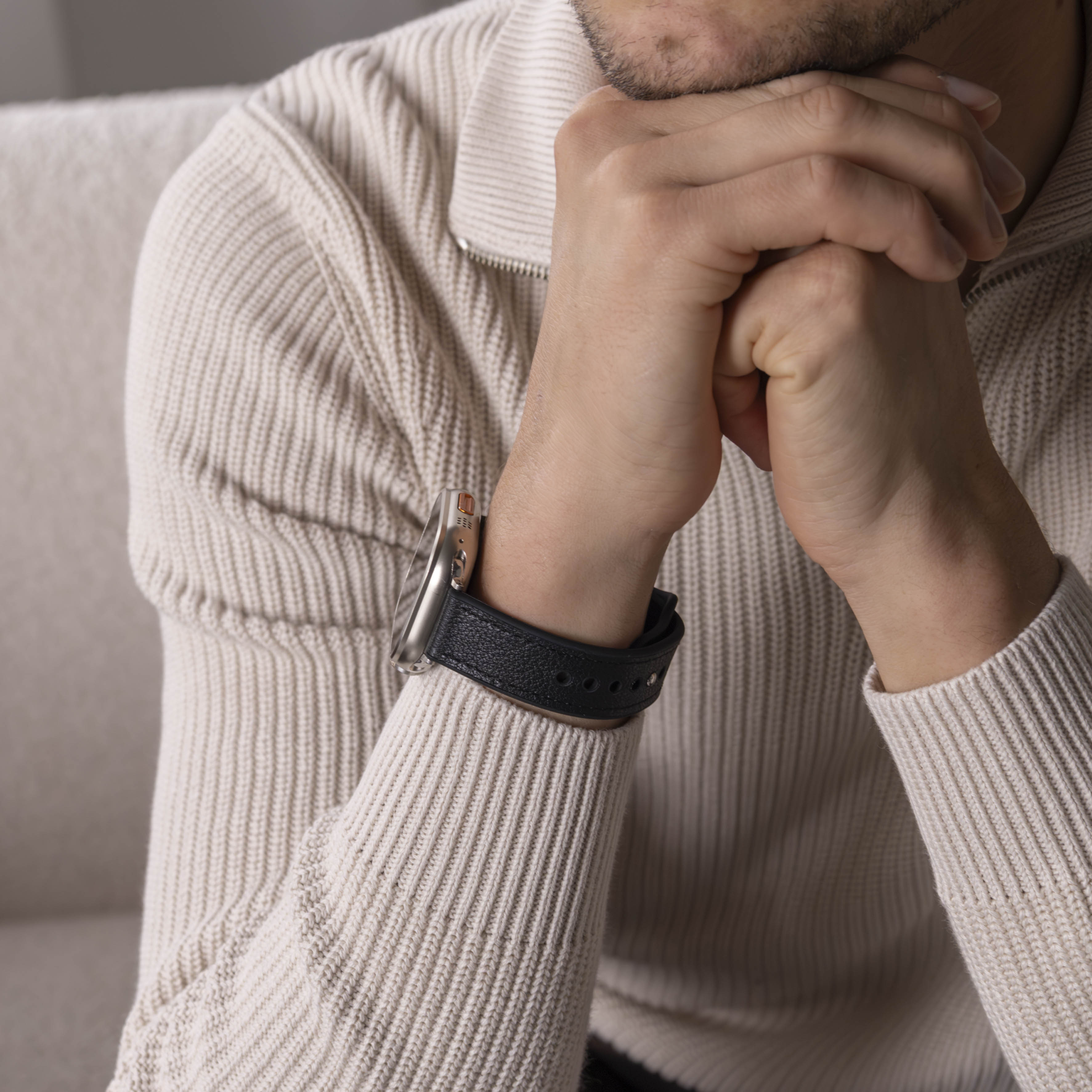 Apple Watch Ultra Leder Hybrid-Armband (Schwarz)