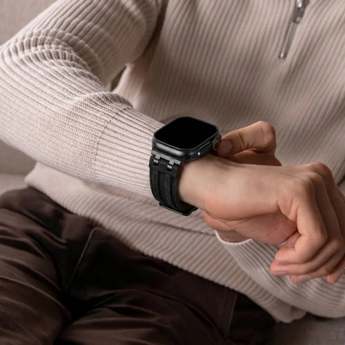 Apple Watch denim leren band (zwart)
