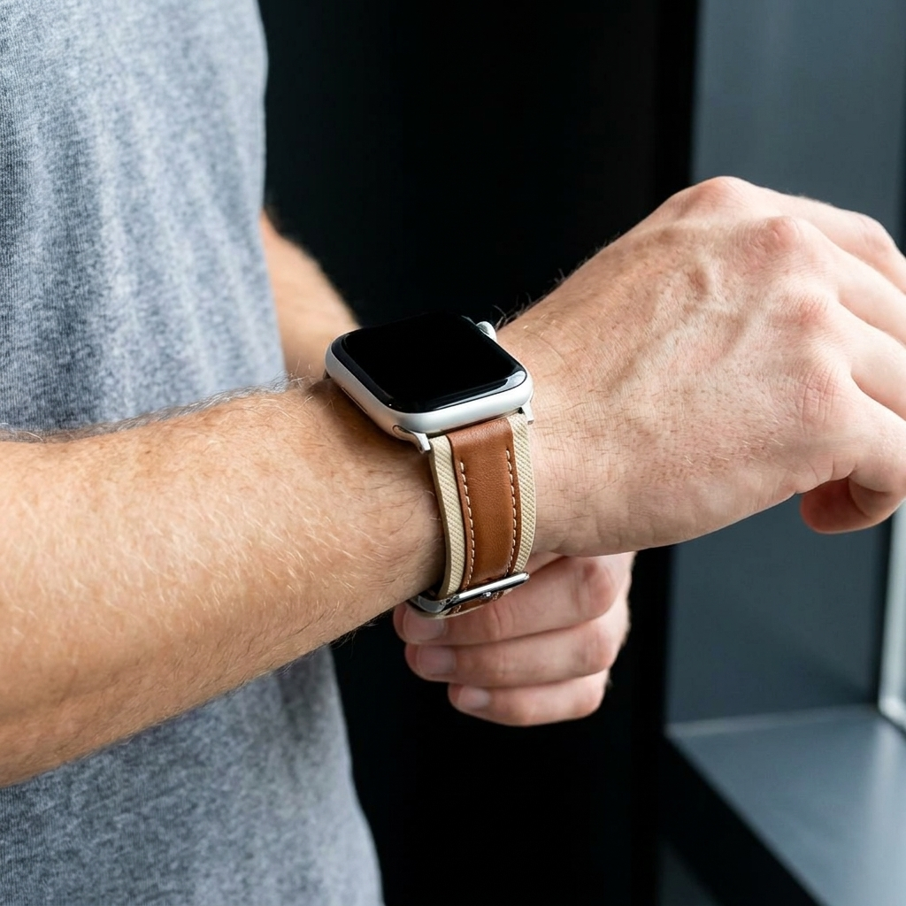 Apple Watch Slim Hybrid Lederarmband (Beige/Braun)