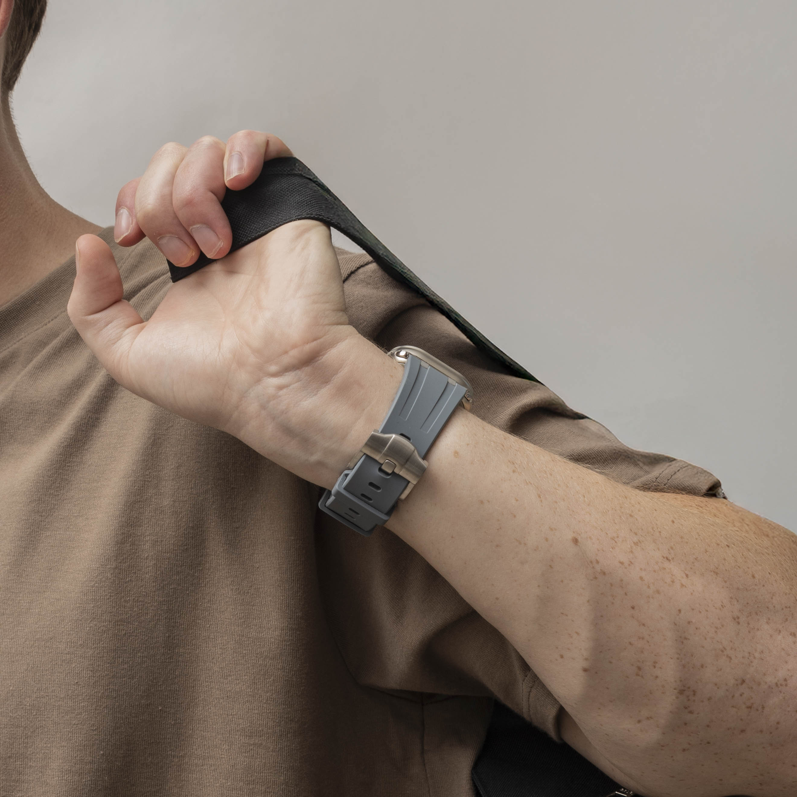 Apple Watch Ultra Luxury Liquid Silicone Strap (Dark Grey with Silver)