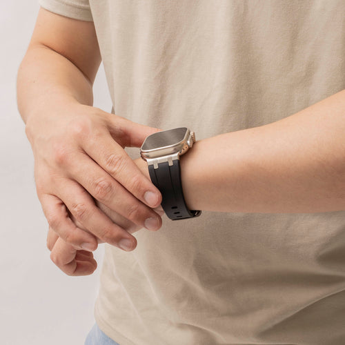 Bandz Apple Watch Ultra Silicone Strap 'Luxe Liquid' (Black with Silver)