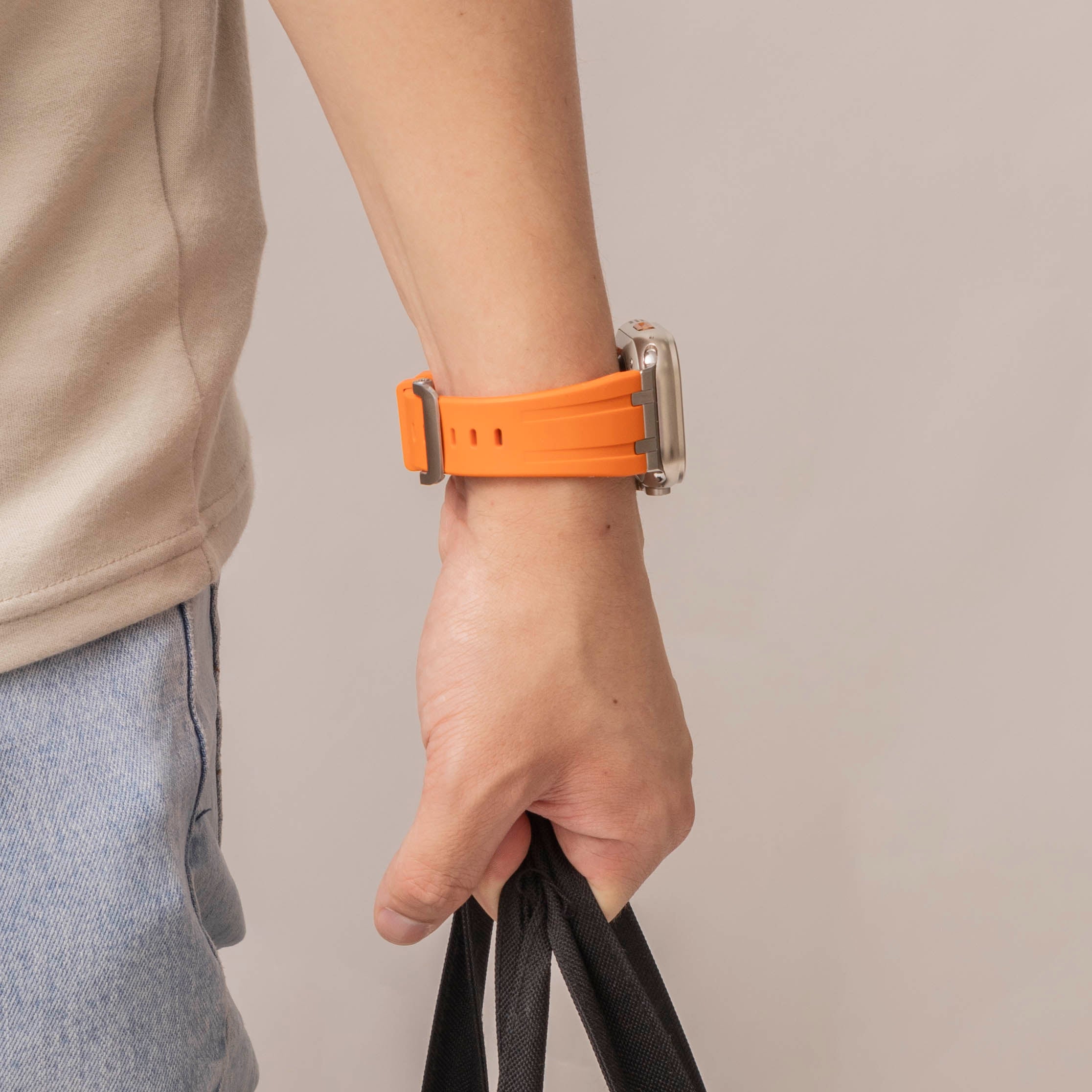 Bandz Apple Watch Ultra Silikonarmband Luxus Liquid (Orange/Silber)
