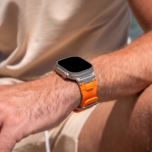 Bandz Apple Watch Liquid Silicone Strap 'Explorer' (Orange with Titanium)