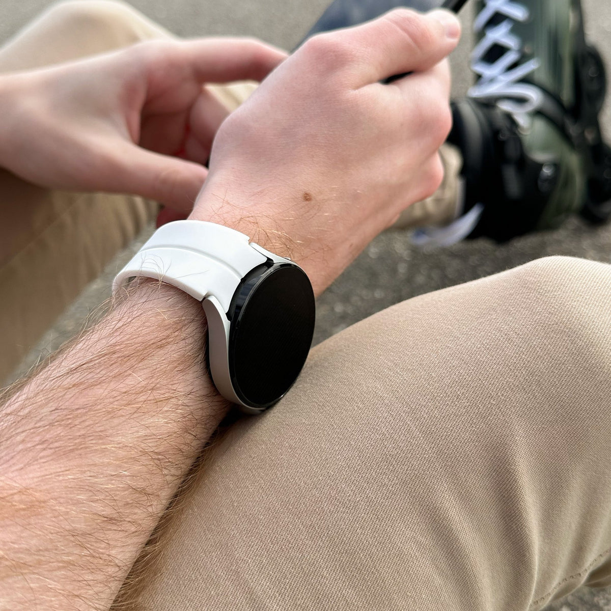 Silicone Magnetic Sport Strap, white, lifestyle photo