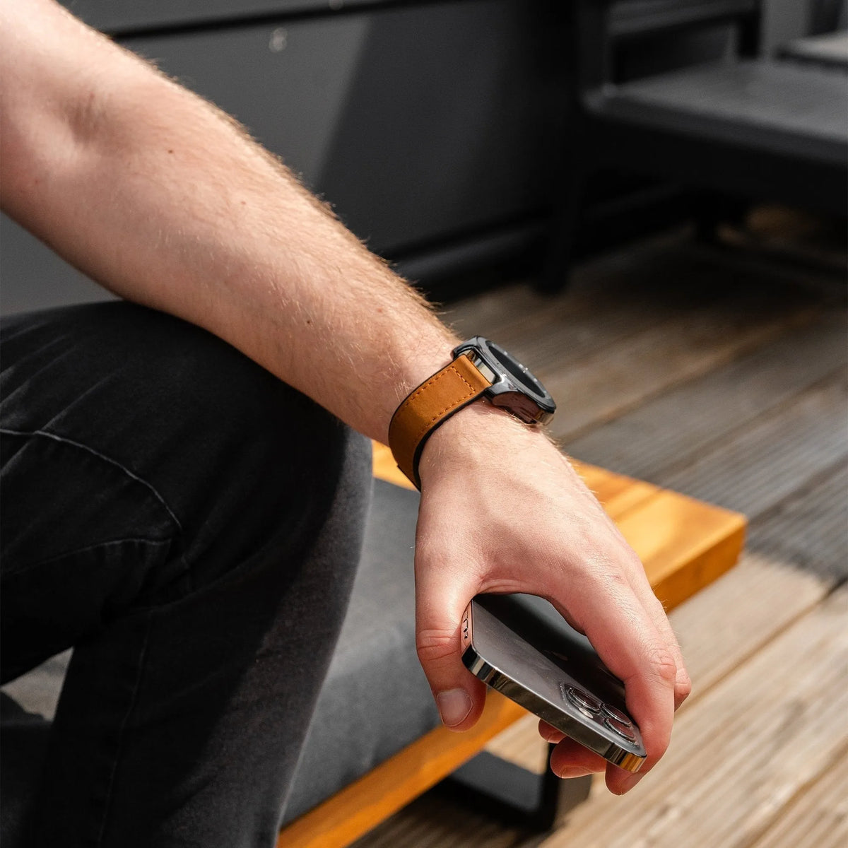 D-Buckle Leather Strap, brown, lifestyle photo