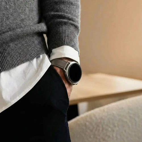 Bandz Samsung Galaxy Watch 8 - 40mm Leather Strap 'Classic' (Dark Grey)