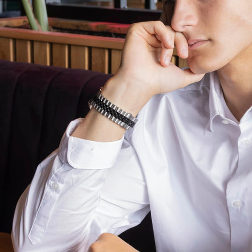 Jubilee Steel Strap, silver/black, lifestyle photo