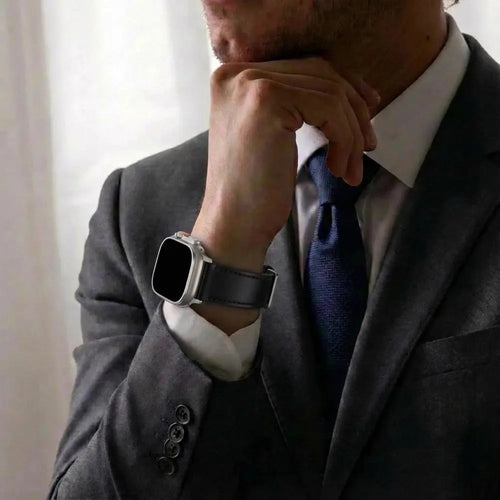 Nomad Modern Apple Watch Leather Strap (Black-Silver)