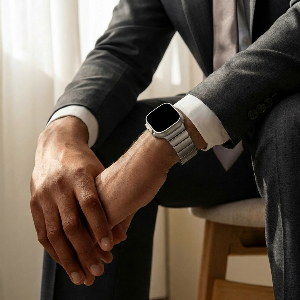 Bandz Apple Watch Ultra Titanarmband 'Hybrid' (Silber)