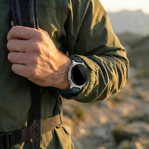 Samsung Galaxy Watch 8 Classic Outdoor Nylon Strap with P-Buckle (Black with Silver)