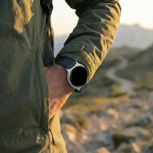Samsung Galaxy Watch 8 Classic Outdoor Nylon Strap with P-Buckle (Black with Silver)