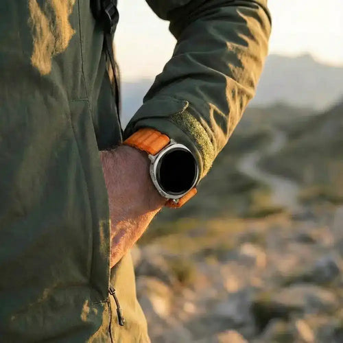 Samsung Galaxy Watch 8 Classic Outdoor Nylon Strap with P-Buckle (Orange-Silver)