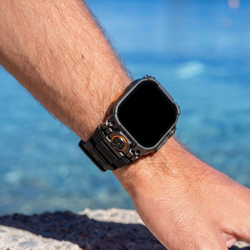 Apple Watch Ultra 'Four Claw' Silikonarmband (Schwarz mit Schwarz)