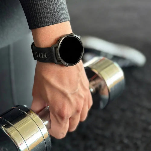 Silicone Buckled dual sport strap, black/grey, lifestyle photo