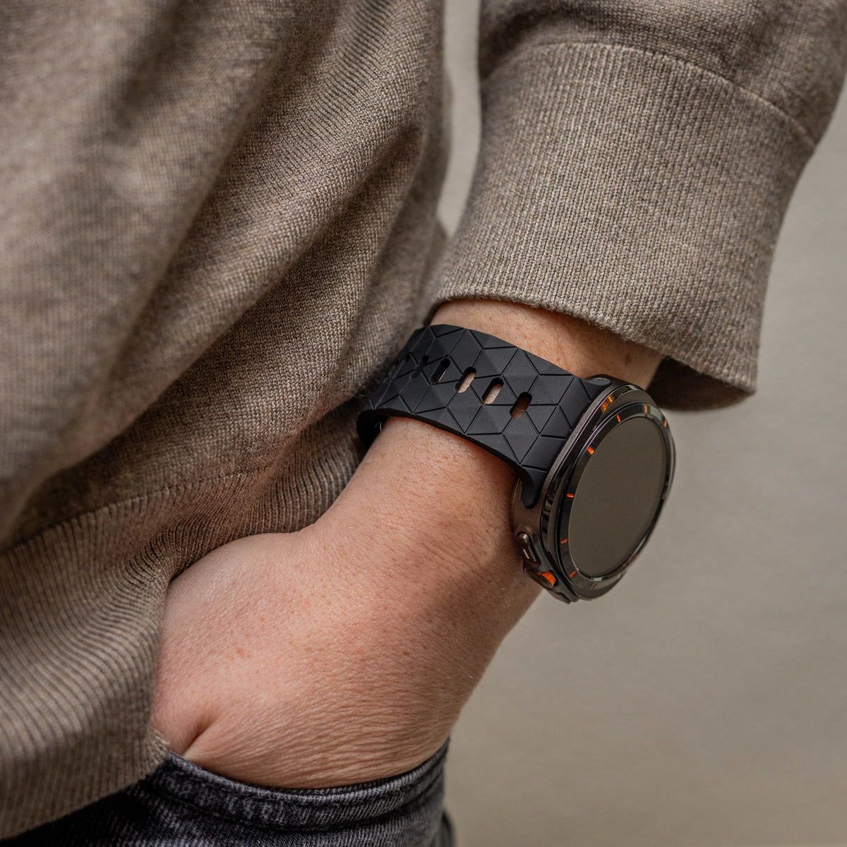 Silicone Strap Hexagons, black, lifestyle photo