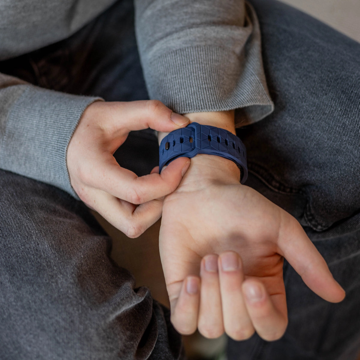 Silicone Strap Hexagons, dark blue, lifestyle photo