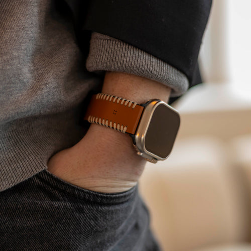 Apple Watch Ultra Stitched Leather Strap (Brown)