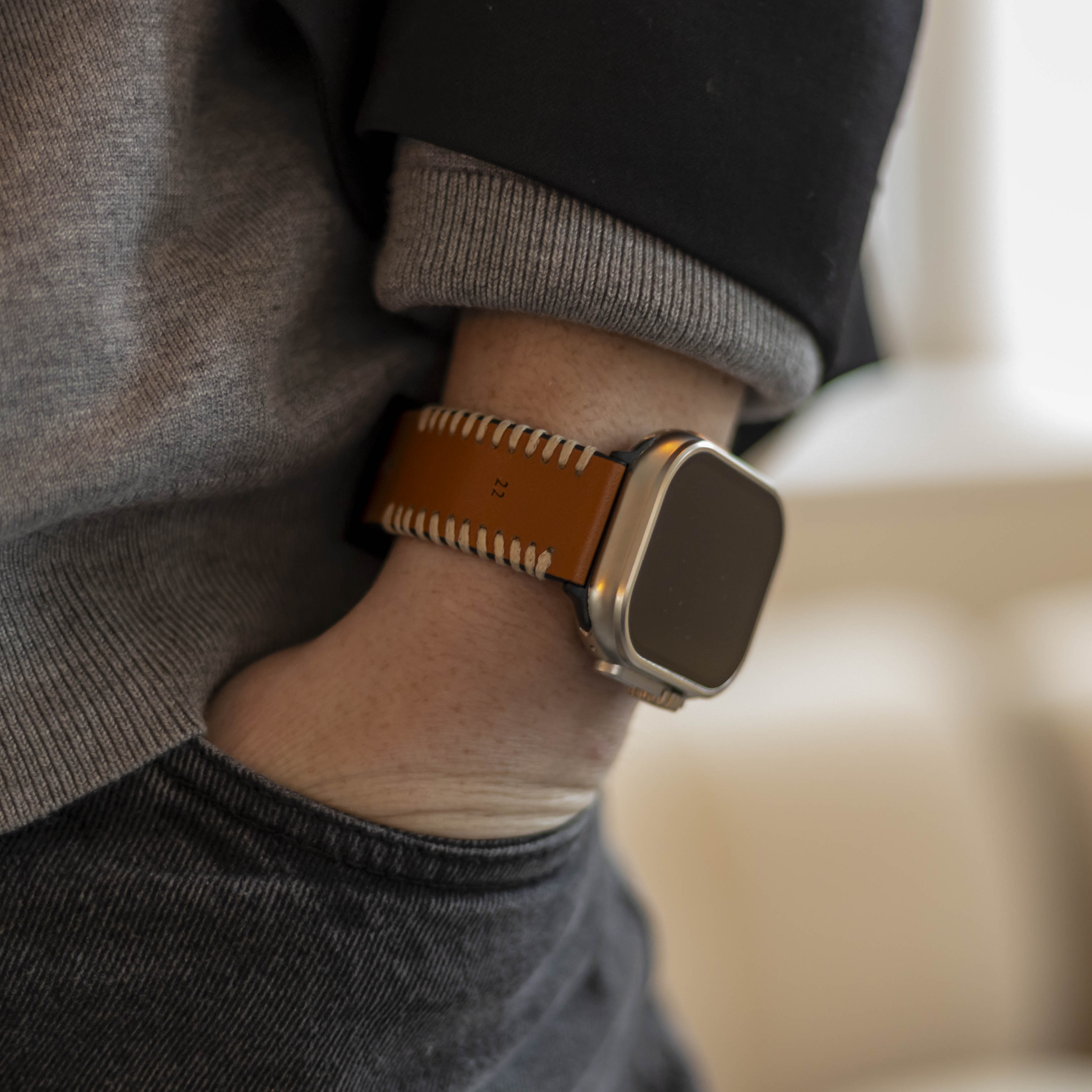 Apple Watch Ultra Stitched Leather Strap (Brown)